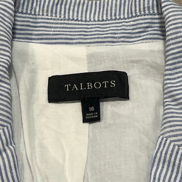 Talbots Size 16 Linen Cotton Blend Blazer Jacket Striped Professional Work Top - Picture 3 of 8